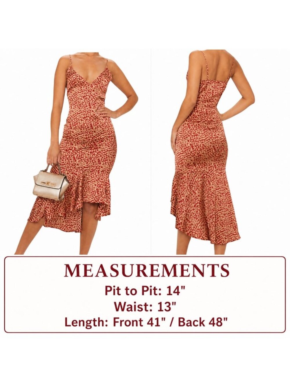 PrettyLittleThing Maxi Dress US 6 Rust Leopard Print Mermaid Hem Cami Y2K Glam